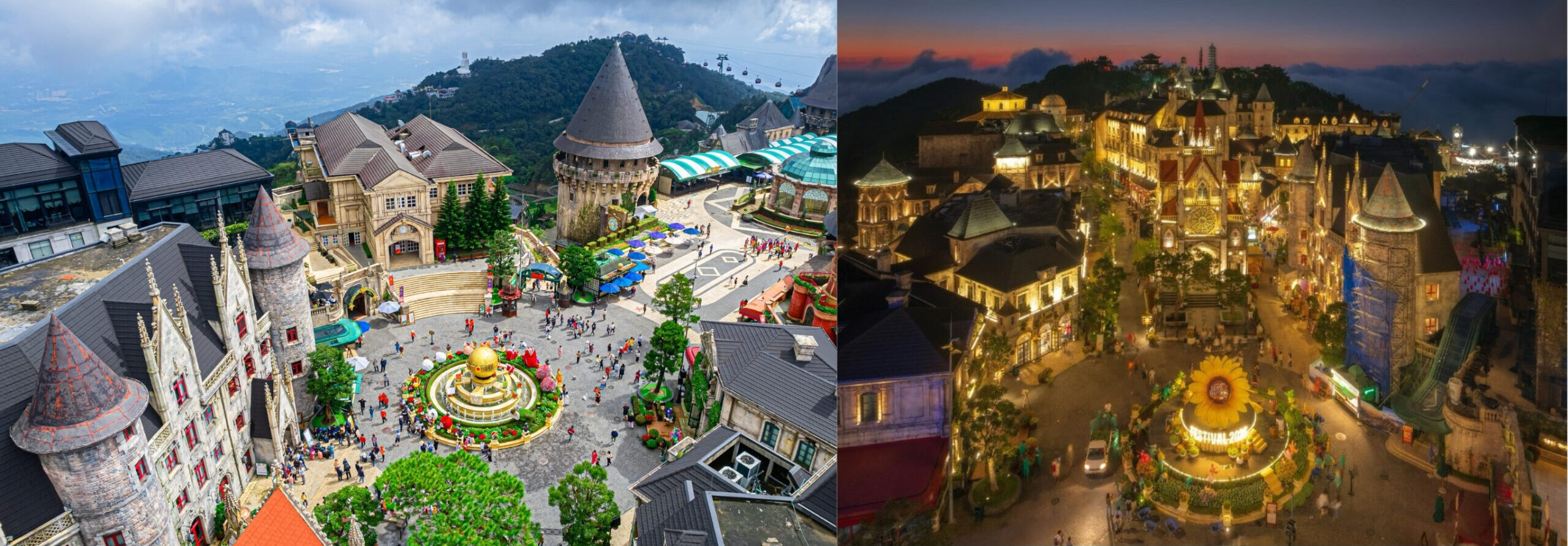 Bà Nà Hills khung cảnh theo sáng và tối
