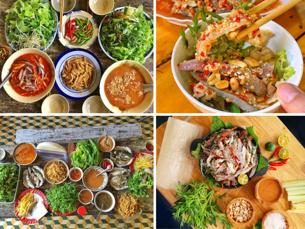 Mâm gỏi đầy đủ với bánh tráng và nước chấm - đặc sản nổi tiếng đà nẵng