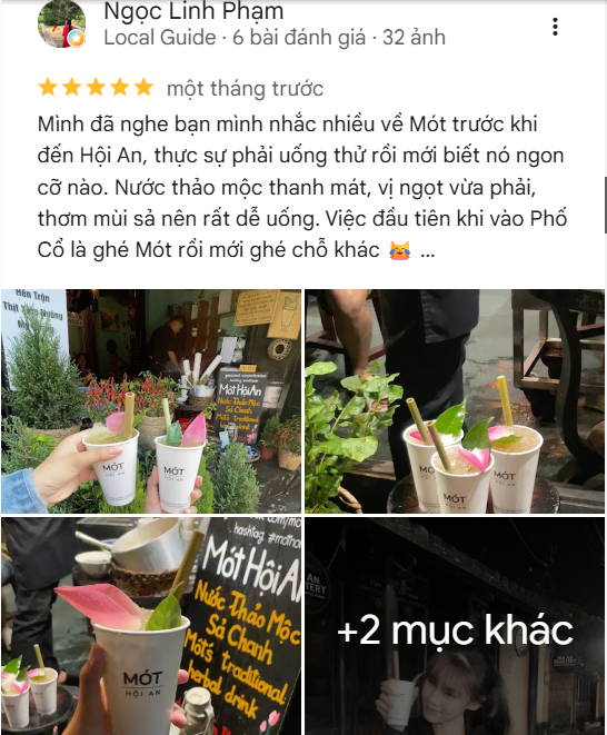 đánh giá của khách hàng về nước mót hội an